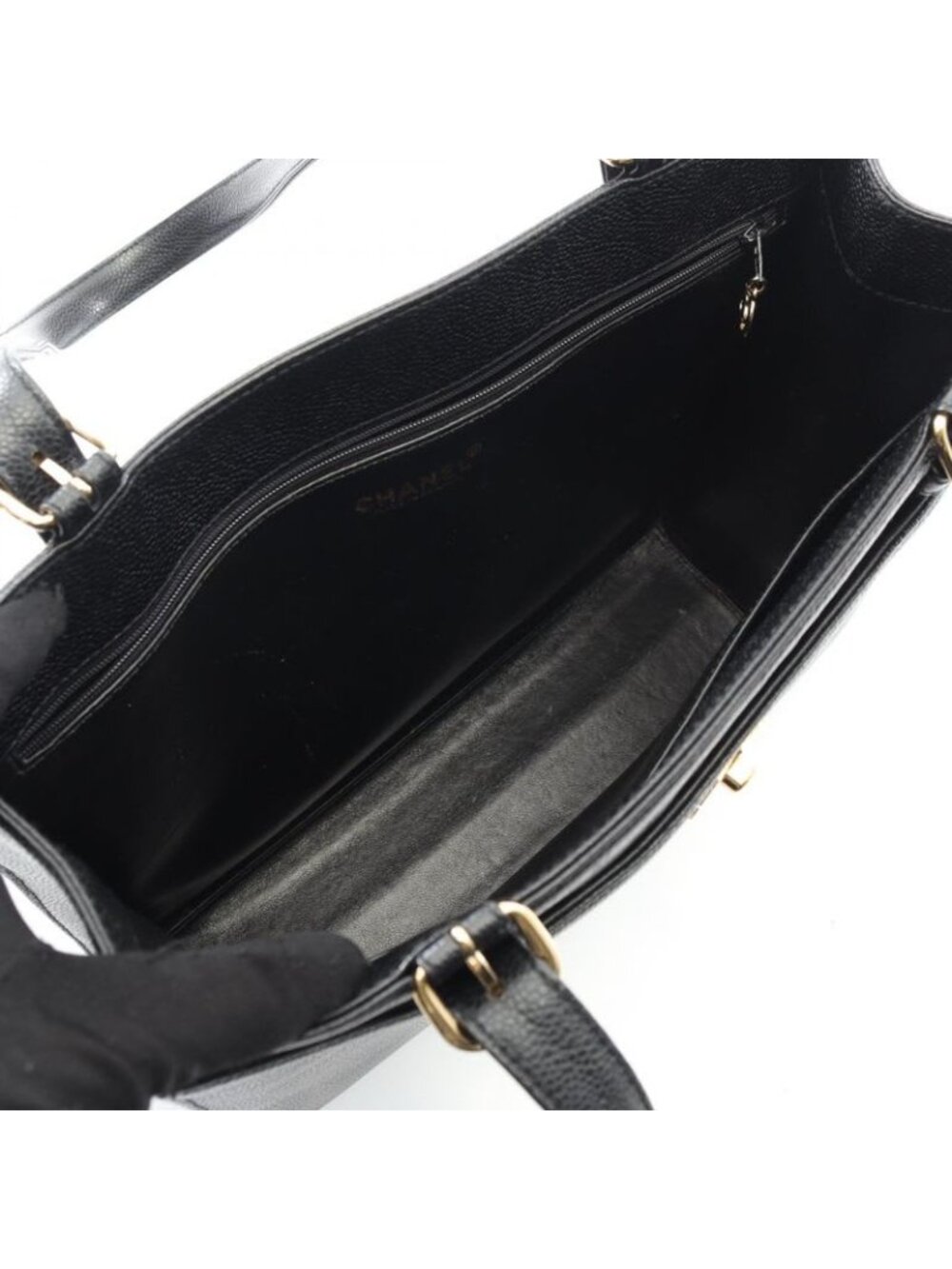 Chanel Tote Bag Black Caviar Leather Turnlock - Picture 3 of 9